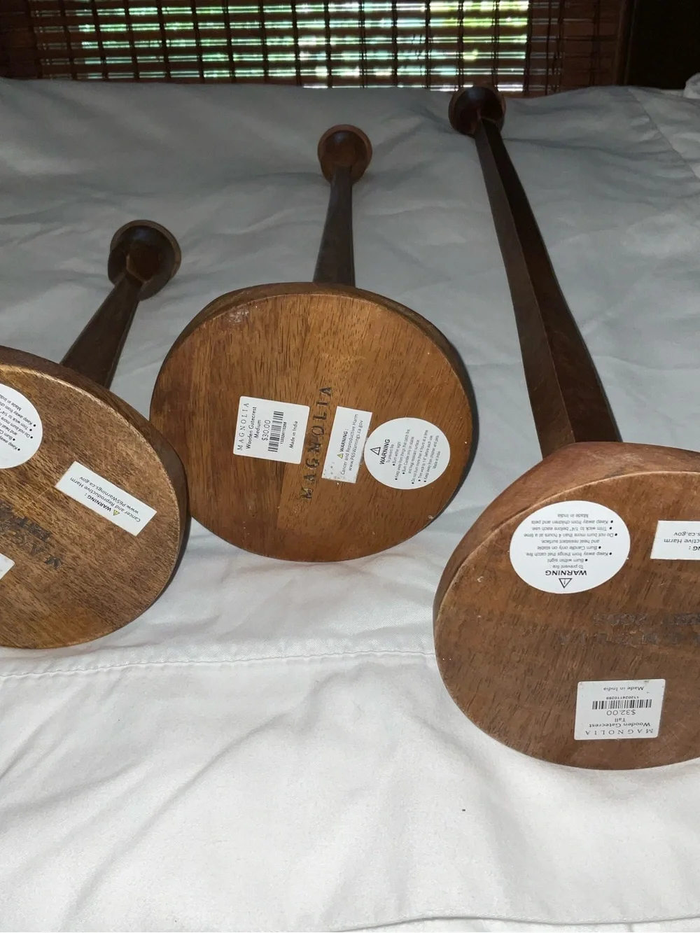 Magnolia Wooden Candlestick Holders in Brown